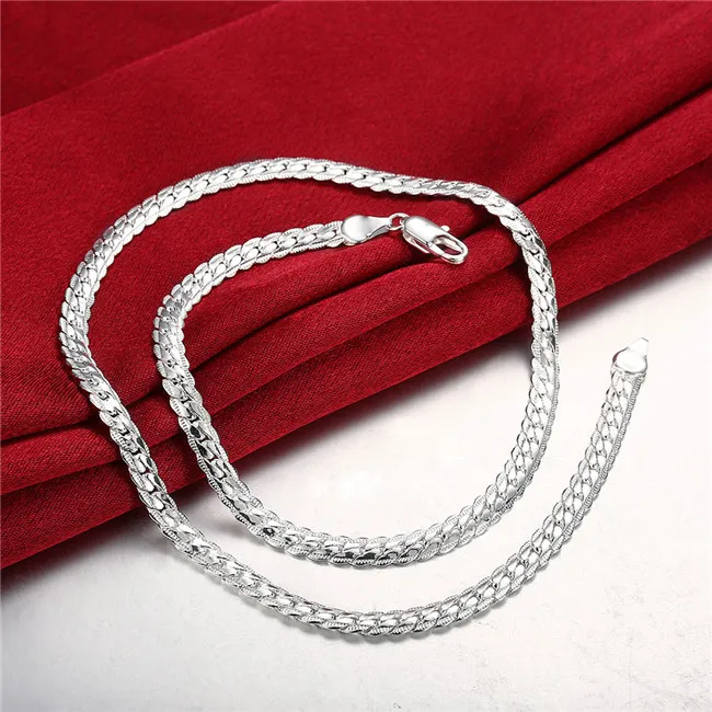 Nova chegada '5mm colar de lado inteiro placa de prata esterlina colar stsn130 toda a moda 925 correntes de prata colar fact271r