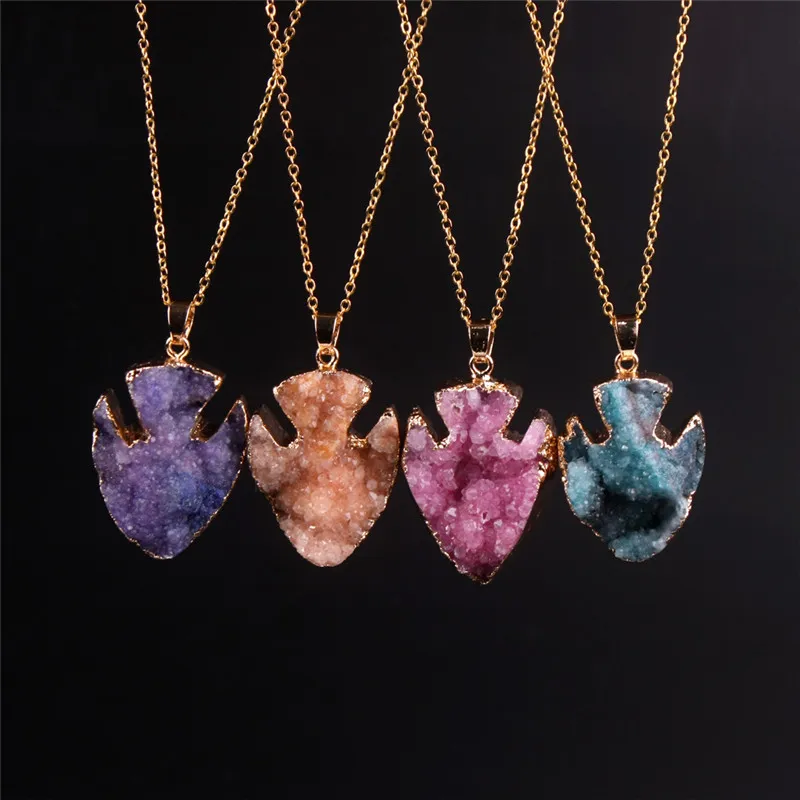 Nice Fish Shape Natural Quartz Agate Pendants Necklace Collar Drusy Amethyst Druzy Beads Stone Cabochon Gold Plated Chain Statement Necklace