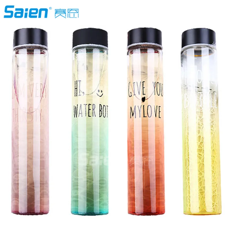 400ml color gradient creative design glass kettle thin lemon juice travel water bottle cycling camping wate