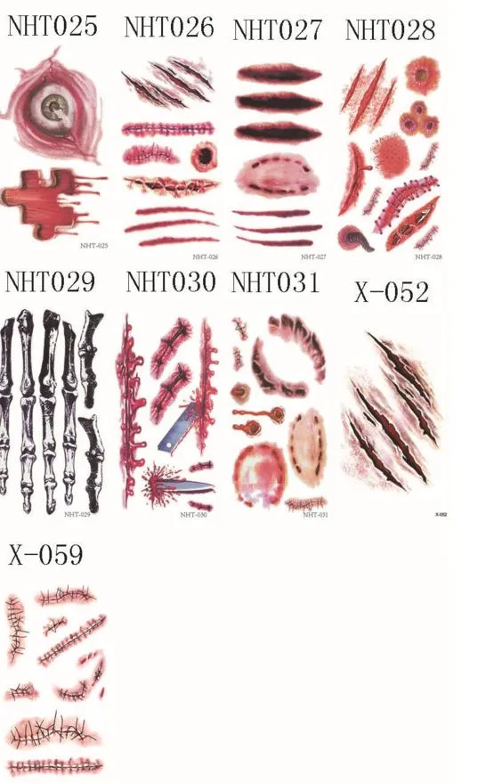 할로윈 좀비 흉터 문신 가짜 Scab 피 묻은 메이크업 파티 할로윈 장식 공포 상처 무서운 피의 상해 스티커