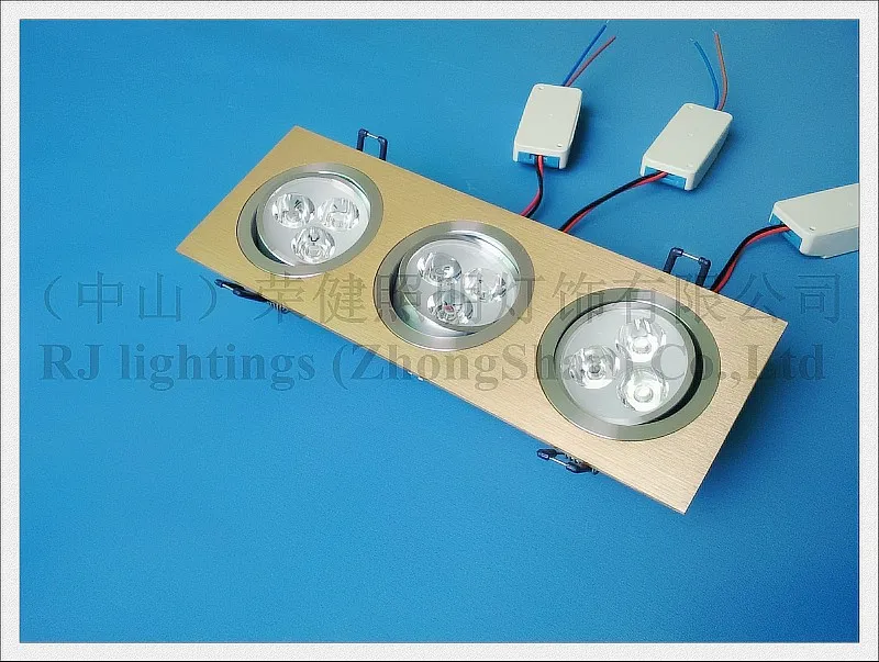 ızgara LED yüksek güç LED boncuk AC85-265V alüminyum CE 9W * 3W 3 yüklemek aydınlatma tavan lambası ışığı kapalı embeded aşağı downlight