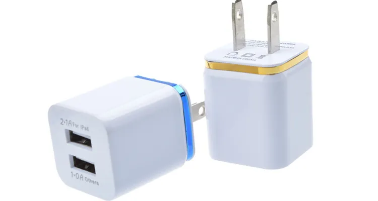 Wholesale 200psColorful 2A+1A US Plug AC Power Adapter Home Trave Wall 2 port dual USB Charger for iPhone 4 5 6 plus for Samsung htc