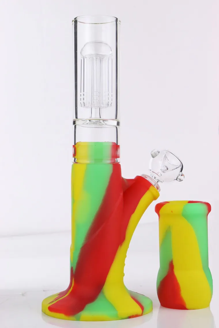 New Arrival fajki wodne 14 ''silikonowe bonga ze szkłem 8 ramion drzewo Perc trwały żel krzemionkowy Bong Dab platformy wiertnicze do fajki