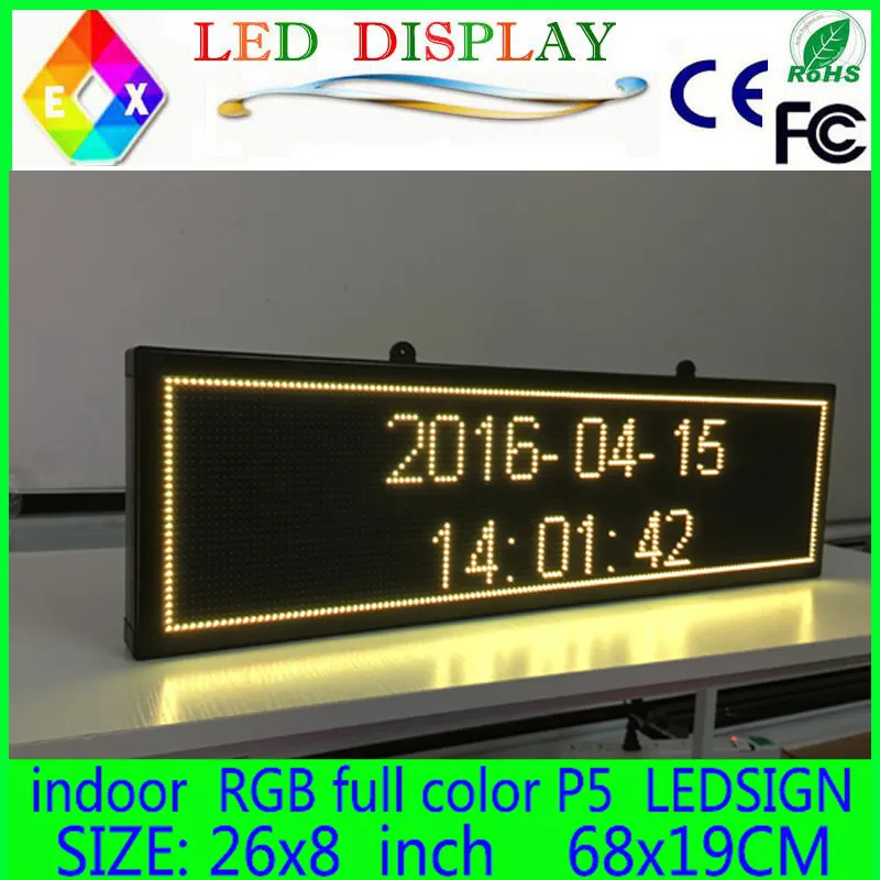 26x8 인치 P5 실내 풀 컬러 LED 디스플레이 스크롤 텍스트 빨간색 녹색 파란색 흰색 노란색과 파란색 오렌지 LED 오픈 로그인 광고판