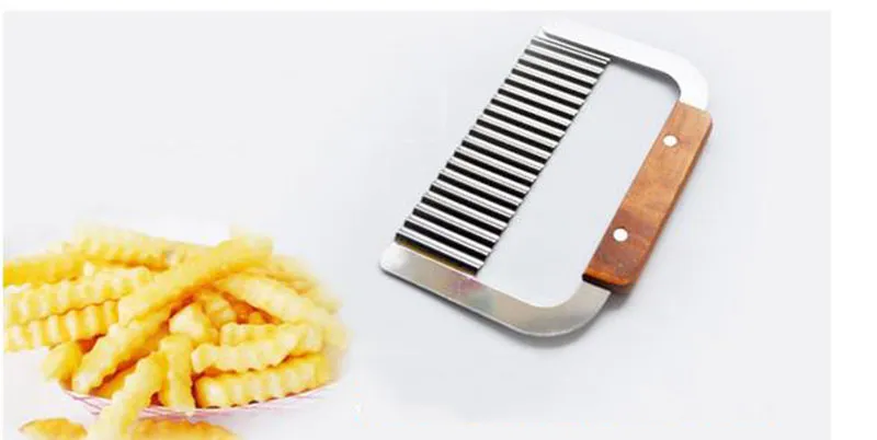 Curly Spiral French Fry Potato Chips Cutter Crinkle Knife stainless steel Fruit Vegetable Cutting Tool wood handle slicer dicer pasta maker