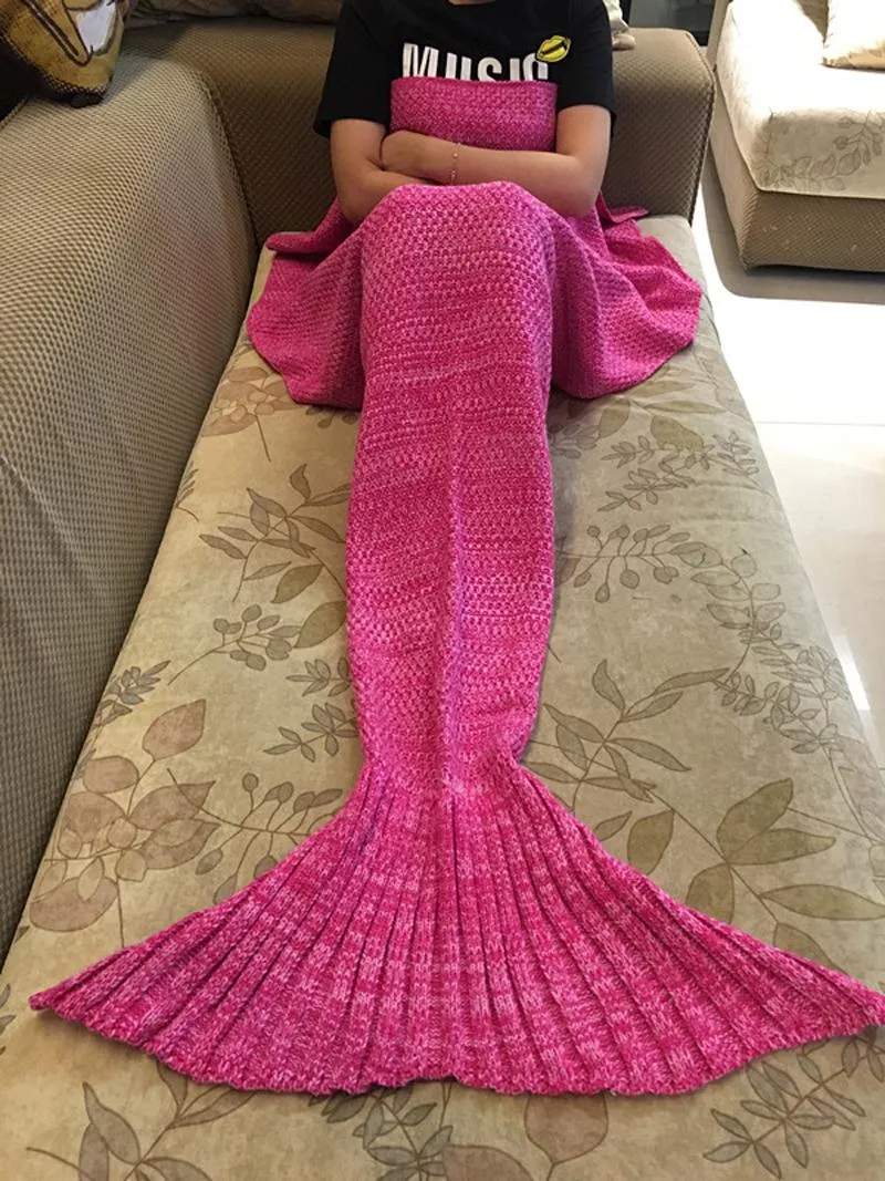 Yetişkinler Kintted Mermaid Battaniye 180x90 cm Mermaid Kuyruk Battaniye El Yapımı Tığ Yumuşak Isıtıcı Battaniye Yatak Uyku Tulumu Kostüm Örgü Battaniye