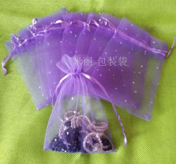 무료 배송 10 * 15cm 화이트 핑크 퍼플 도트 Organza Voile 쥬얼리 가방 선물 가방 캔디 크리스마스 가방