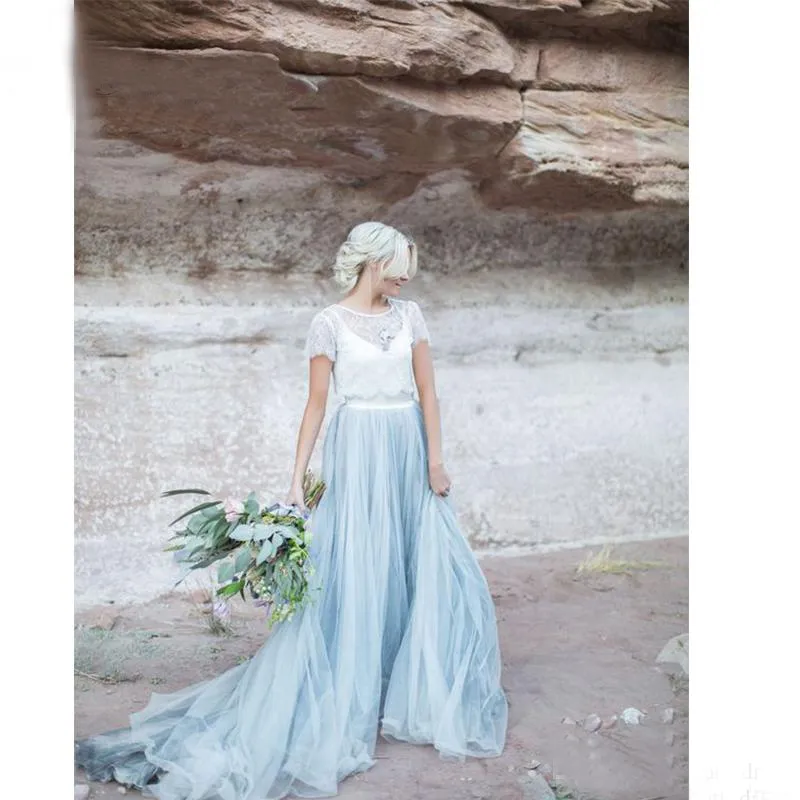 Custom Made 2019 Dusty Blue And White Country Wedding Dress With Bolero Spaghetti Straps A Line Sweep Train Modern Watters Orlie Gown From Dress 1st 146.85 DHgate.Com