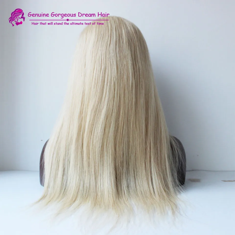 Gluless Lace Frontal Human Hair Wigs Blonde 613 Peruvian Virgin Straight for Black/White Women