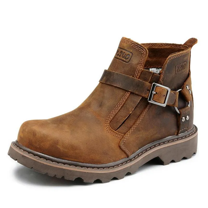 2016 New Men Waterproof Leather Motorcycle Boots Vintage Motorbike
