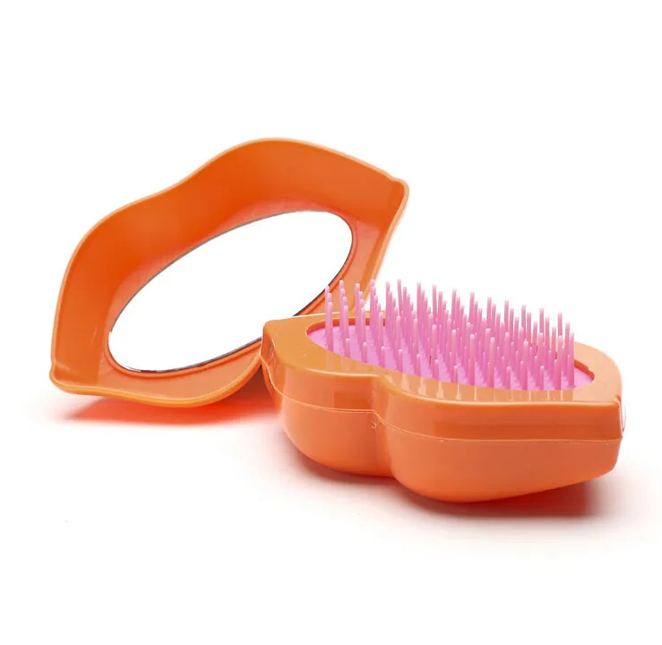 Women Sexy Lips Hairbrush Detangling Handle Tangle Fashion Shower Comb With Mirror Tamer Tools