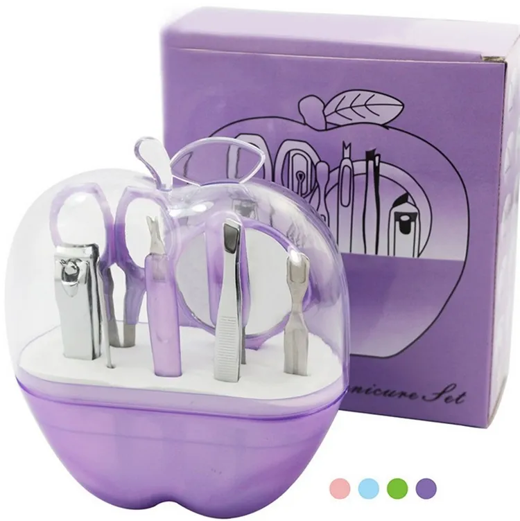 Venta al por mayor-Apple Makeup Manicure Set Kit Tijeras de uñas Lima de uñas Empujadores de cutículas Tijeras de cejas Selección de orejas, herramientas de uñas 2916-2