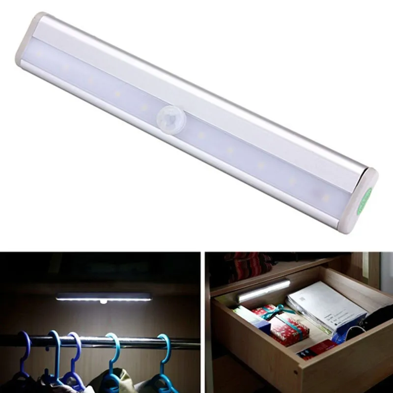 Luce del sensore di movimento wireless Stick-On Alimentato a batteria portatile 10 LED Armadio per armadio Luce notturna a LED Lampada da parete per scale