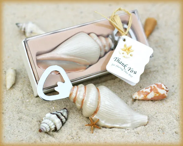 30 шт. Sea Shell Открывает Seashell Бутылки Открыватель Песчан Летний Пляж Тема Душ Свадебные Форски Подарок в коробке