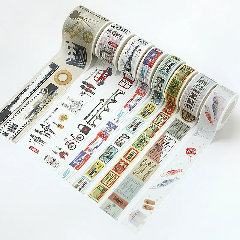 10 mönster 2016 Vintage Washi Tape Tape Tape för DIY Scrapbooking Novel Life Memory Stickers Paper Card Decoration Travel Dagbok
