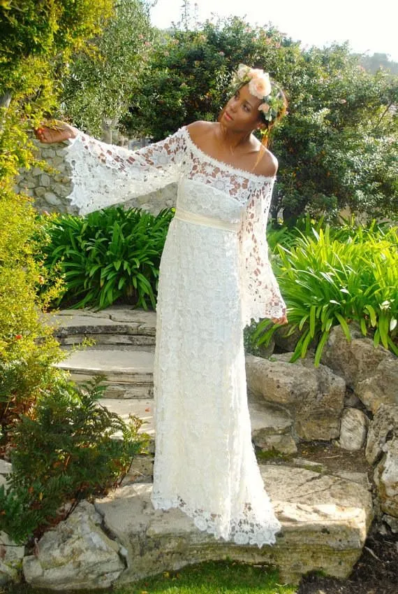 Vintage Beach Bohemian Wedding Dresses Long Sleeves 2020 Sweep Train Custom Made Boho A Line Plus Size Bridal Gowns vestidos de novia