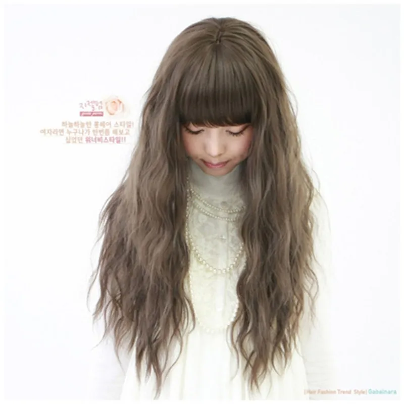 Woodfestival Neat Bangs Fluffy Long Wig Cosplay Black Brown Lin Gul Syntetisk Paryk Party Daily Wear