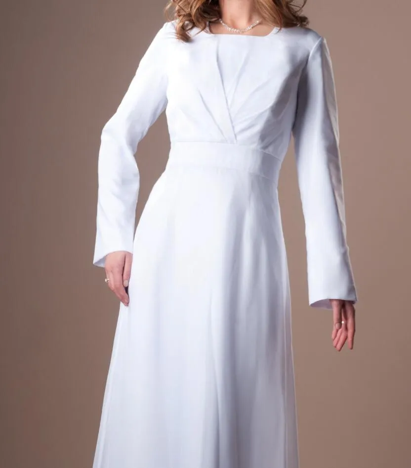 Schlichte, informelle, bescheidene Brautkleider aus Chiffon mit langen Ärmeln und bodenlangem Vintage-Stil der 1950er-Jahre, bescheidene Empfangskleider, günstiger Preis
