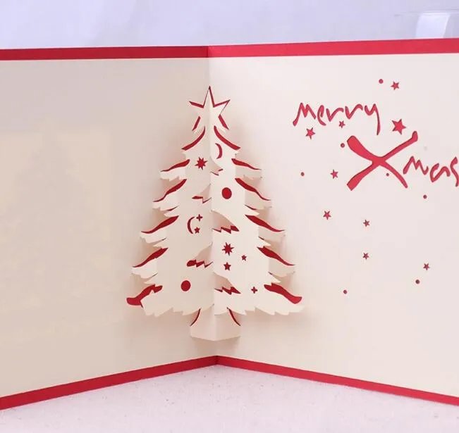 10 stks Kerstboom Ster Handgemaakte Kirigami Origami 3D Pop-up Wenskaarten Uitnodiging Ansichtkaart voor Verjaardag Kerstfeest Gift