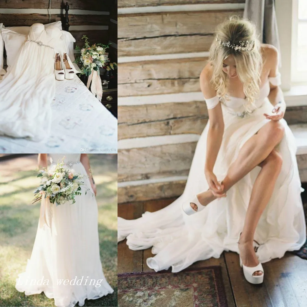 2019 Boho Plaża Suknie ślubne Wysokiej jakości linia Off Ramię Długość podłogi Długie Czeski Kobiety Noszą suknie imprezowe Bridal