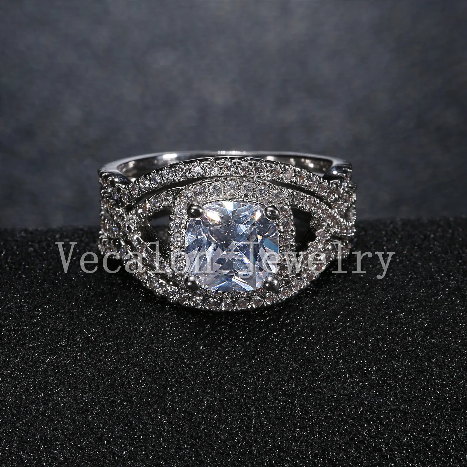 Vecalon 2016 CUSHION CUT 3CT Имитация Diamond CZ 3-I в-1 Обручальное кольцо для женщин 10KT Белое золото заполненное кольцо для взаимодействия