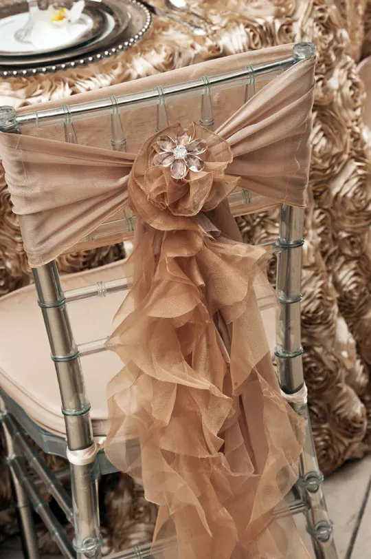 2016 Organza Ruffles Wedding Chair Sashes Vintage Romantic Chiffon Chair Covers Floral Wedding Supplies Luxurious Wedding Accessories 02