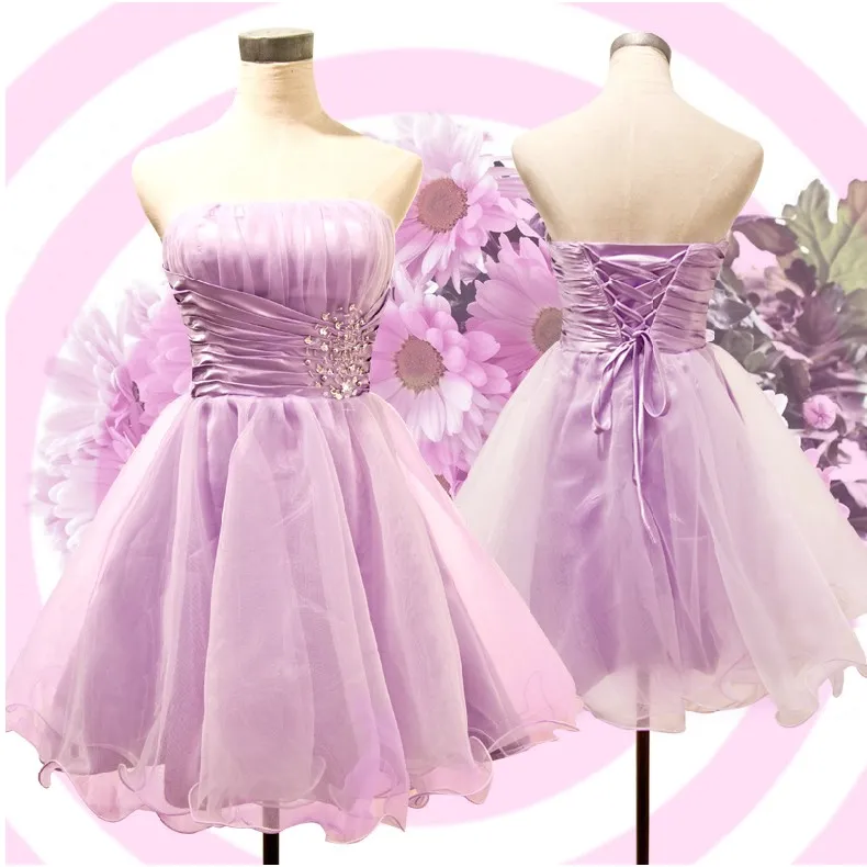 Trendy korte bruidsmeisjekleding Een lijn Strapless Sweetheart Rule Kralen Junior Bruidsmeisjes Jurken Mini Corset Prom Dresses Bruidsmeisje