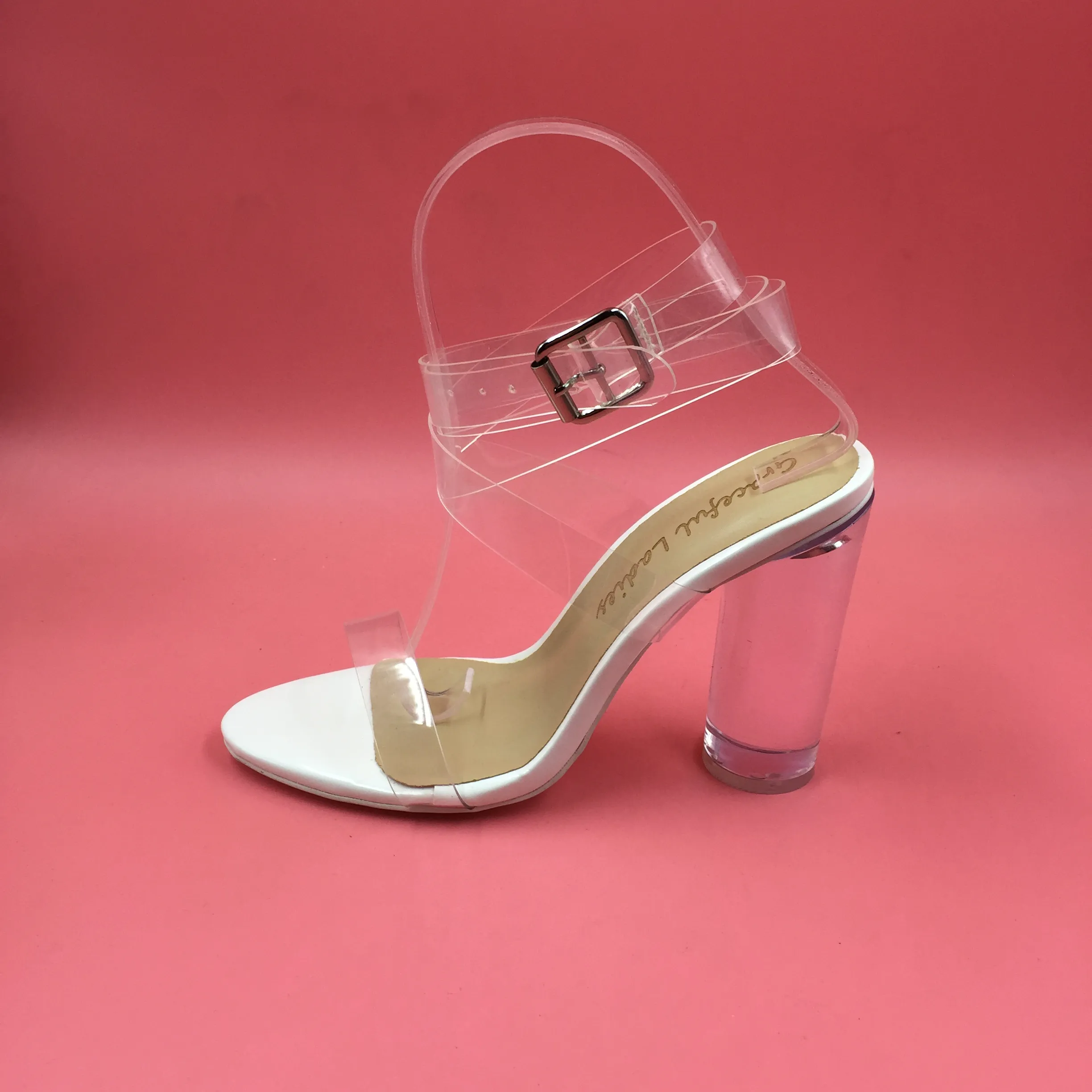 Kim Kardashian PVC Kvinnor Sandaler Ankelband Round Clear High Heels 10cm Real Images Sexy Party Sandals Genomskinlig Plast