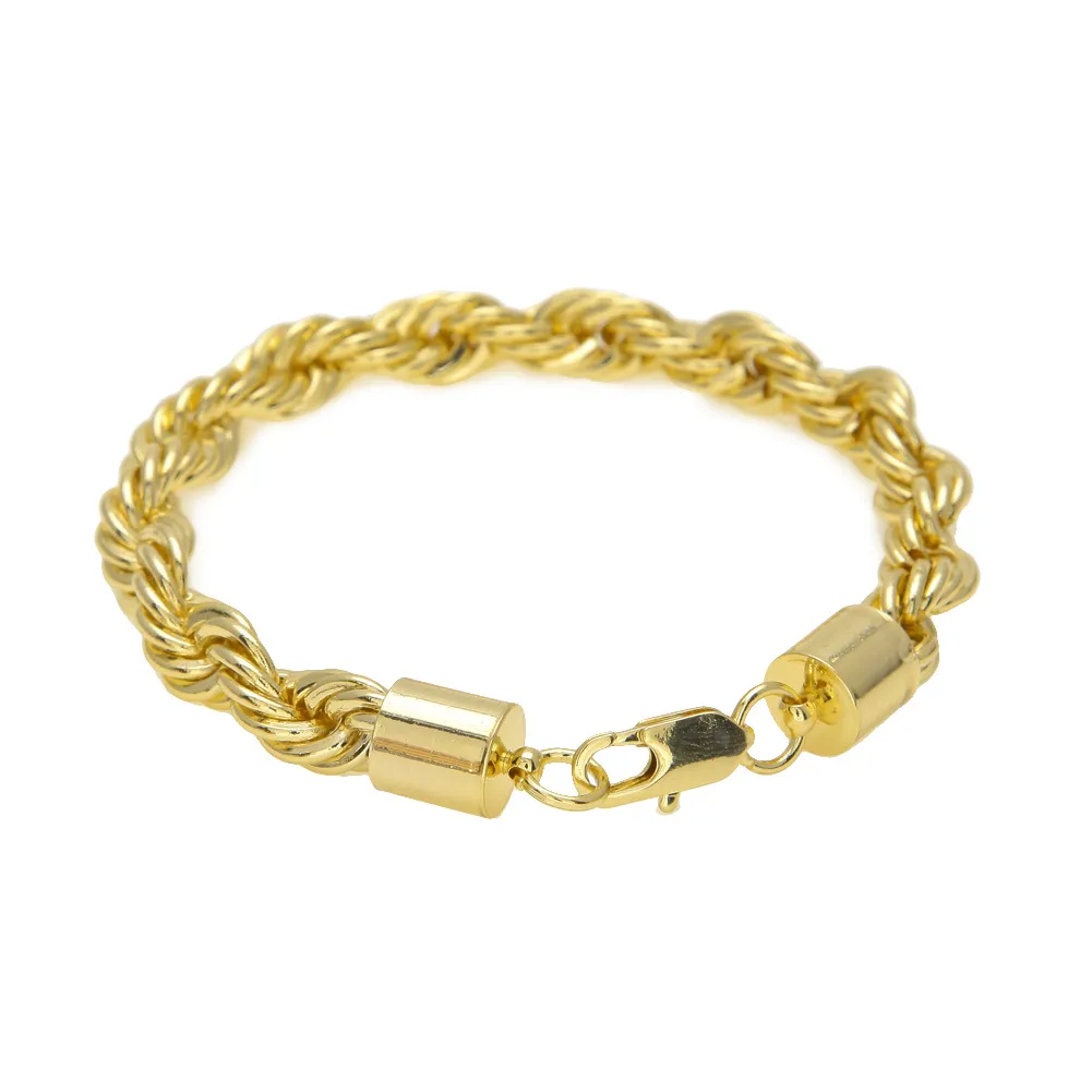 Real Gold Silver Plated Bracelet for Men Items Link Trendy 10mm 22cm Rope Chain Bracelets Jewelry