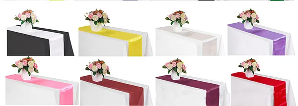 Jupe de chemin de table en satin, décoration de fête de mariage, de noël, 12*108''/12*98'', housses de chaise, écharpes, cadeaux de faveur, superposition de table