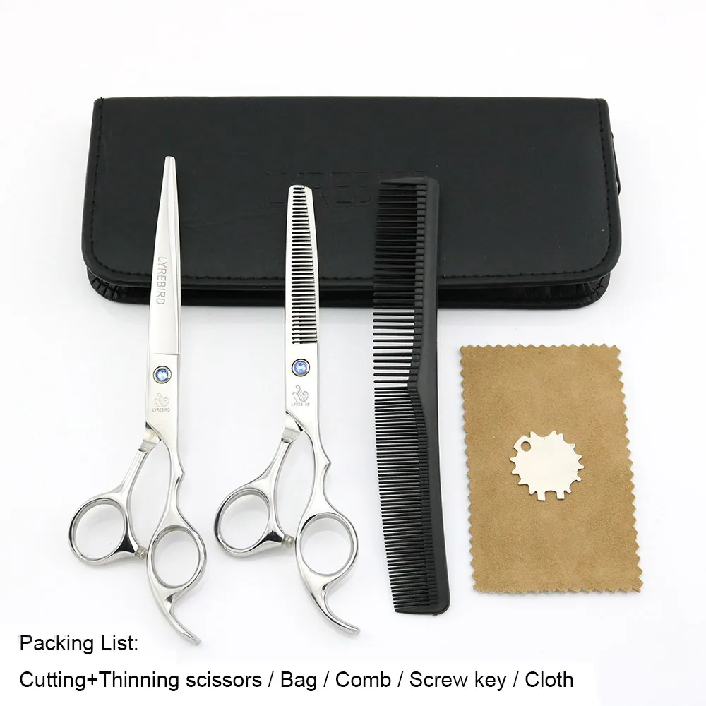 Hair Sax 7 tum Skärande sax 6,5 tum Tunna Shears Lyrebird Silvery Dog Grooming Scissors Blue Stone Ny