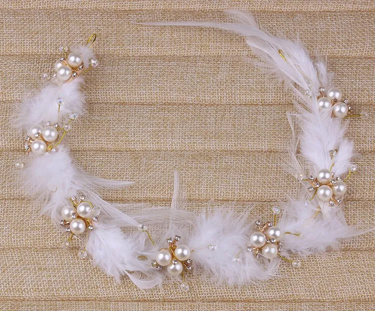Vintage Bride Bands Pearl Feathers ręcznie robione biżuteria