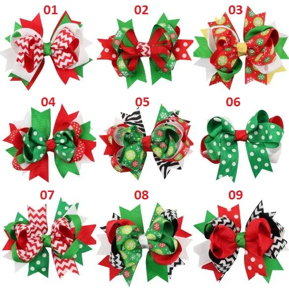 New Style Christmas Pattern Hair Bows With Clips For Girl Kids Boutique Hair Bow With Alligator Clip