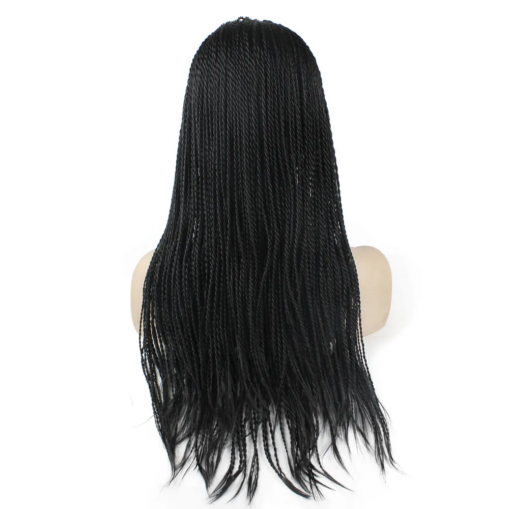 Parrucca di capelli intrecciati Kanekalon Parrucche frontali in pizzo sintetico micro intrecciato lunghe lunghe donne nere, parrucca a treccia afroamericano