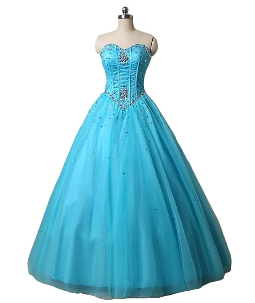2018 Sexy Sweetheart Organza Ball Gown Abiti lunghi Quinceanera con applicazioni Tulle Lace Up Sweet 16 Dress QC503