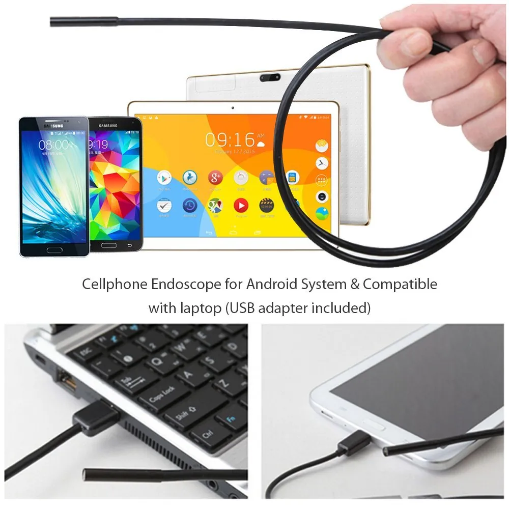 DBPOWER USB 2MP mobiles Endoskop Android 7MM Objektiv 5M Schlangenkamera  wasserdichte Inspektion Endoskop für Laptop mit OTG / UVC