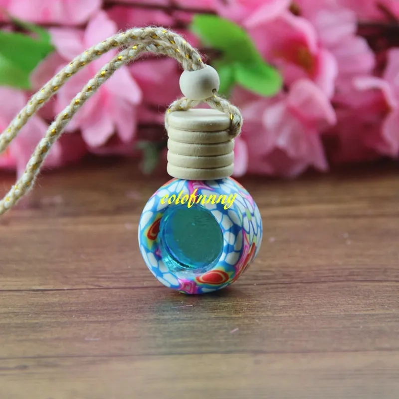 Fast shipping 6ML~8Ml Car essential oil bottle pendant glass+polymer clay reuse Empty perfume bottle