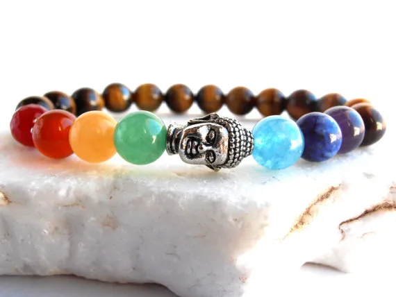 Sn0571 Ny Buddha Chakra Armband Tiger Eye Chakra Armband Yoga Meditation Armband för tjejer Silver Buddha Armband Gratis frakt