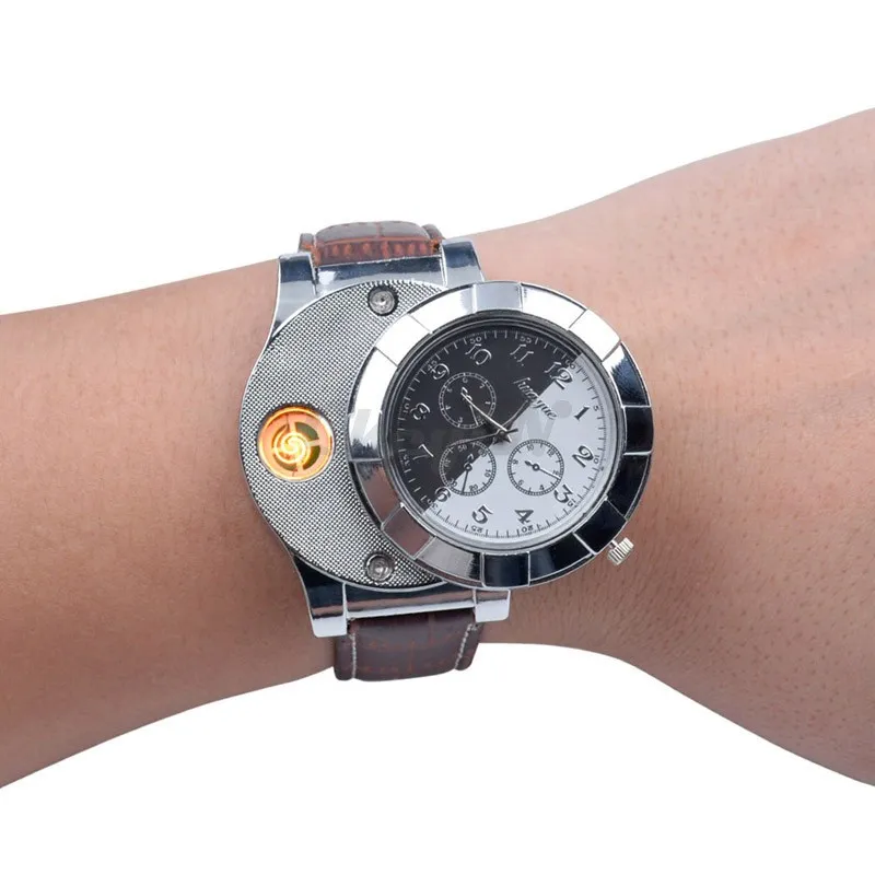 Relógios masculinos mais leves moda recarregável usb eletrônico casual quartzo relógios de pulso à prova de vento sem chama cigarro li240f