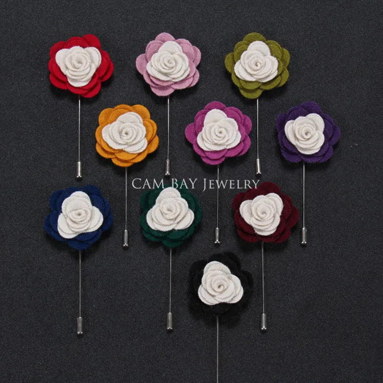 20 cores Multicolor Flower Mens lapela Pins Fabric Moda Casual Suit Boutonniere Stick Broches Acess￳rios