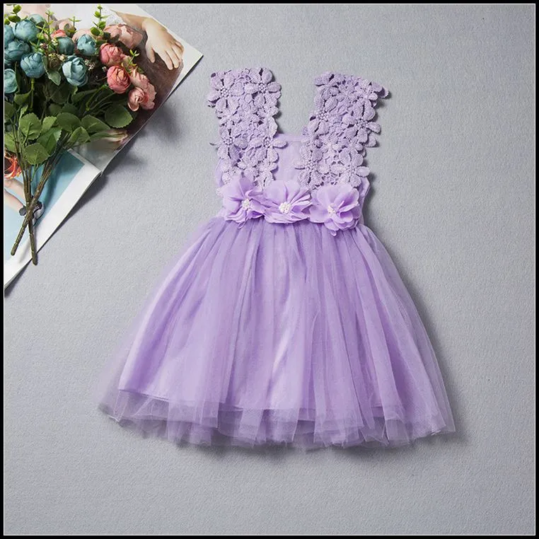 PrettyBaby Kızlar Dantel Çiçek Sundress Bebek Çocuk Kız Giysileri Kolsuz Gazlı Bez Boncuk Elbise Yaz Prenses Elbiseler 6 Renkler PT0223 #