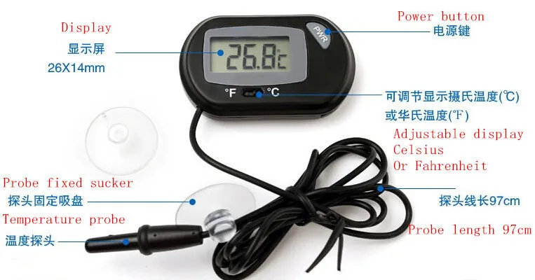 High precision electronic digital display thermometer aquarium fish tank chuck thermometer with waterproof probe electronic thermometer