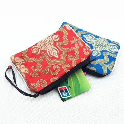 Small Zipper Silk Satin Gift Bags Jewellery Pouch Bell Coin Purse Card Holders High Quality Cloth Packaging Pocket with Lining 2272141