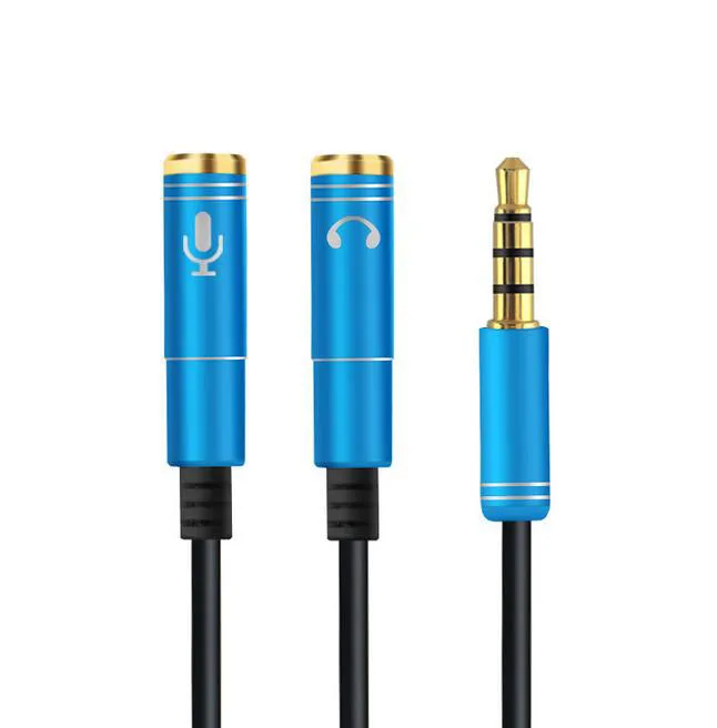 Hoge kwaliteit Laatste 2 in 1 3.5mm Audio-aansluiting op Oortelefoon en Microfoon Stereo Kabel Male Naar Female Audio Splitter Adapter Connector