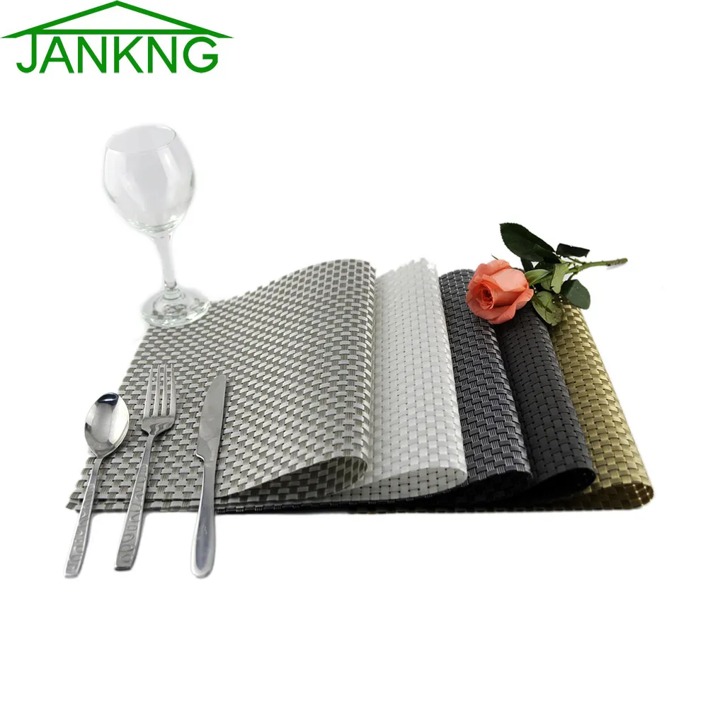 JANKNG 4 Pcs/Lot Luxury Heat-insulated Table Mat Gold Silver PVC Pad Placemat Kitchen Dinning Table Bowl Dish Pad Table Mat