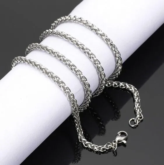 Fashion New 24 '' Silver 316L Rostfritt stål Vete Braid Link-Chain Halsband Kvinnor Mäns Smycken Gifts Bredd 3/4/5 / 6mm