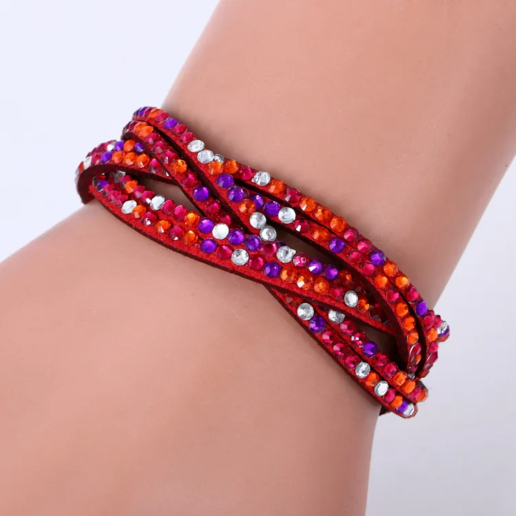 Multicolor New Unisex Monolayer Leather Bracelet Christmas Gift diamante braided Charm Bracelets Vintage Jewelry For Women