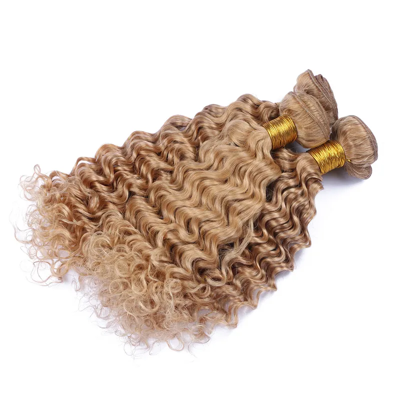 Бразильские человеческие волосы 9А, пучки волос с глубокими волнами, чистый цвет, медовая блондинка, 27 плетений волос, наращивание волос с глубоким вьющимся плетением для женщин347572817