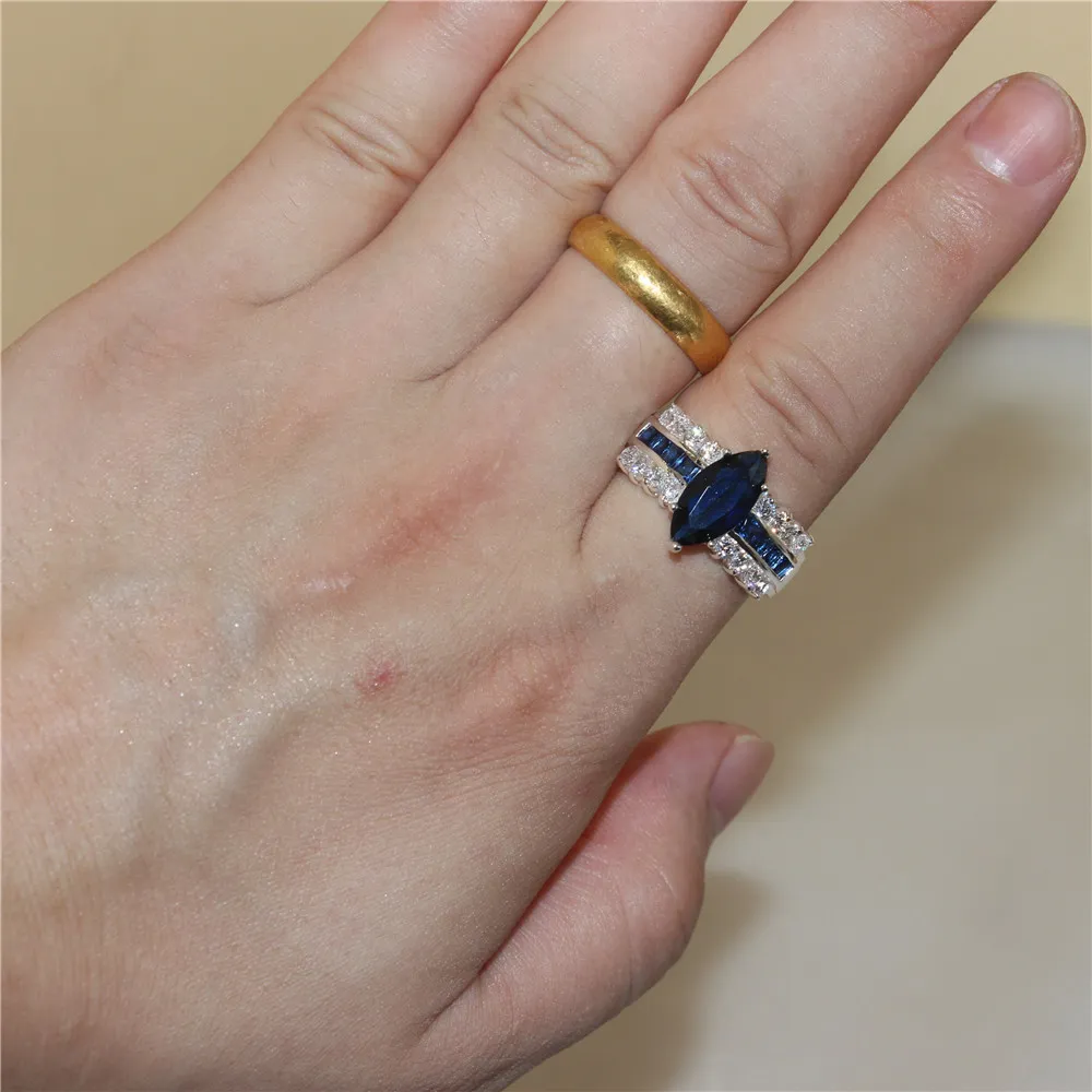 Роскошные кольца из стерлингового серебра 925 пробы с огранкой «маркиз», розовый, синий, белый, трехцветные, с бриллиантами CZ, боковые камни, обручальное кольцо, ювелирные изделия на безымянный палец для женщин