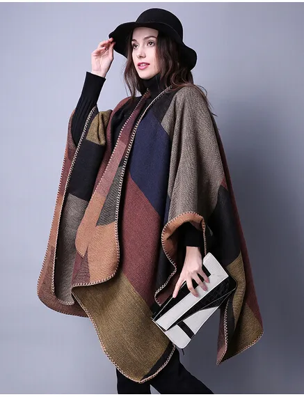 autumn winter scarf grid woman travel shawls wool spinning ladies National intensification cloak cape christmas party cappa